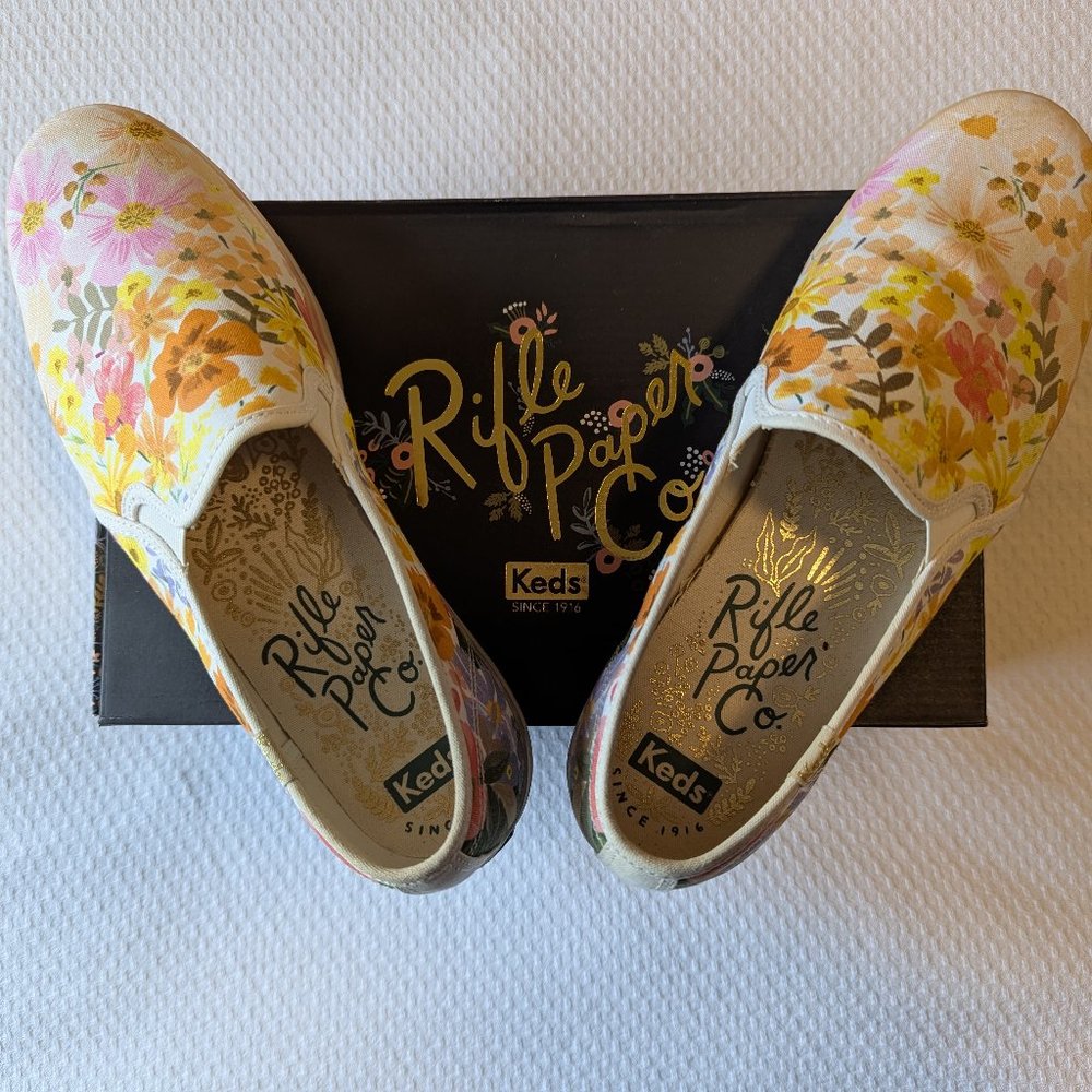 NWT Wide Keds Rifle Paper Co Marguerite Floral Pink Slip-on Platform Sneakers